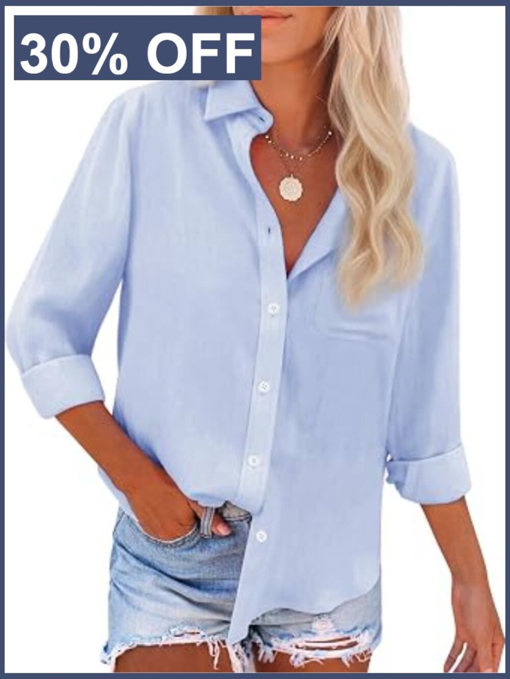 Long Sleeve Button Down Shirt Cotton Oxford Work Blouse with Pocket
